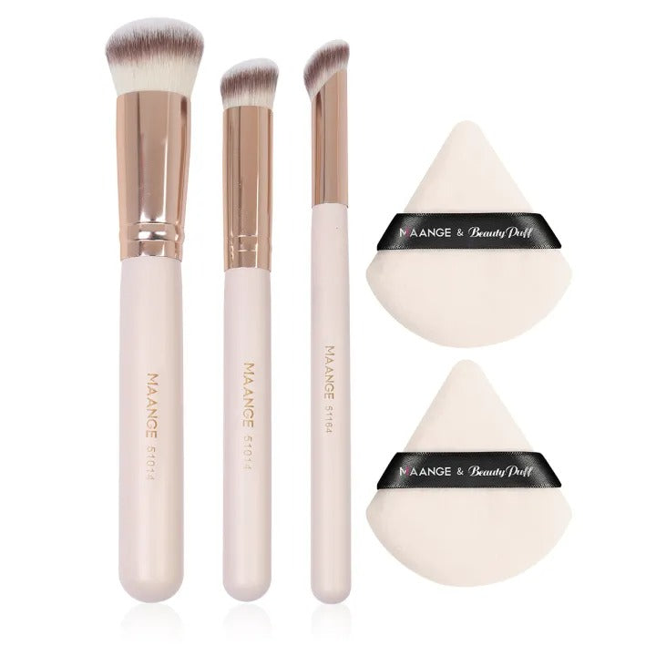 Maange 3Pcs Makeup Brushes + 2Pcs Triangle Powder Puff Set